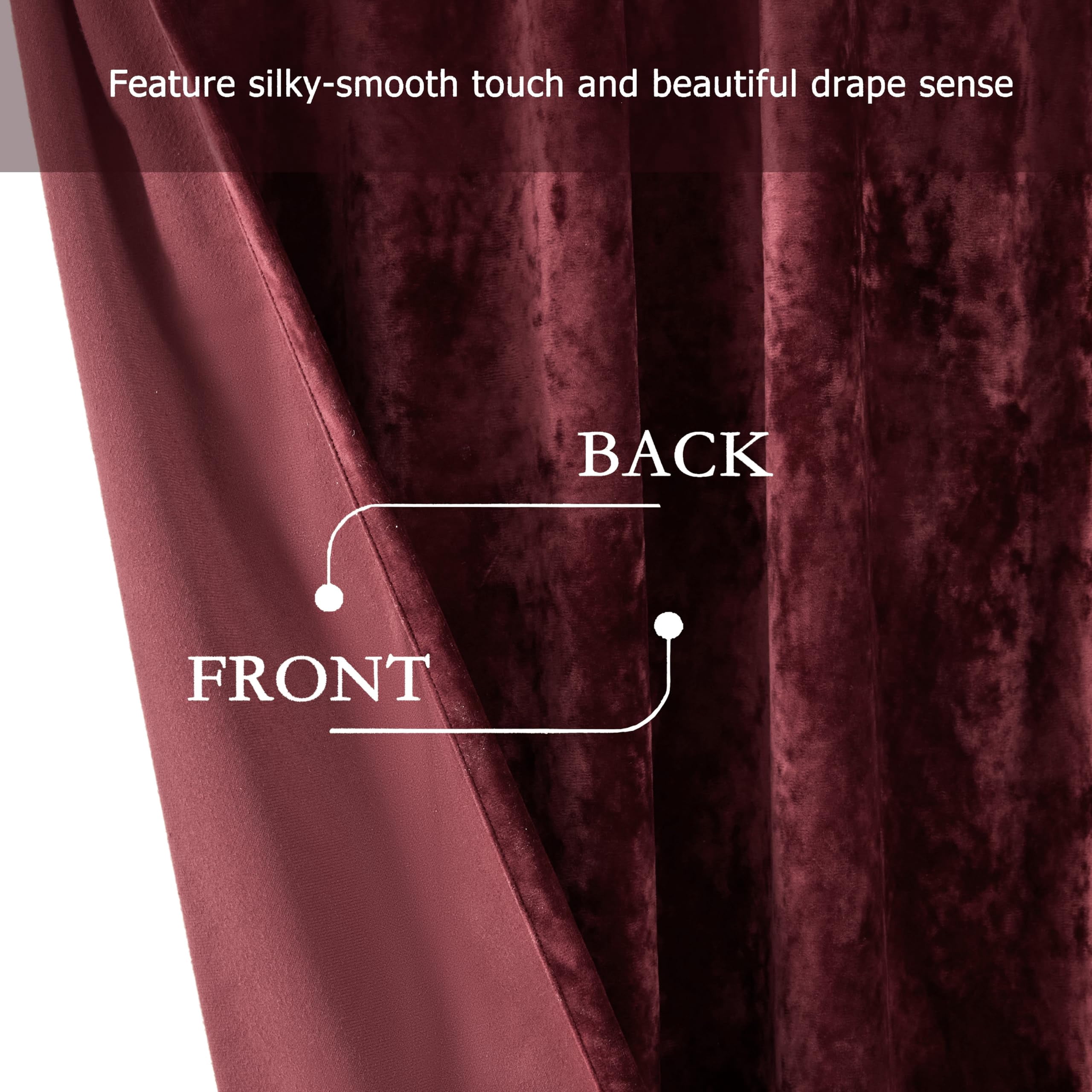 Chezmoi Collection Lux Burgundy Red Crushed Velvet Curtains 2 Panel Set, Room Darkening Luxury Distressed Velvet Rod Pocket Window Drapes for Living Room Bedroom 50" W x 96" L