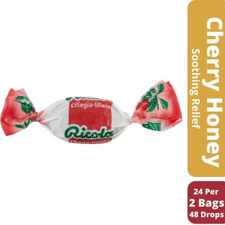 Ricola Swiss Alpine Herbs Cherry Honey Oral Anesthetic, Great Tasting Soothing Reliet 2 Bags, 24 Individually Wrapped Drops Each Bag, (48 Drops)