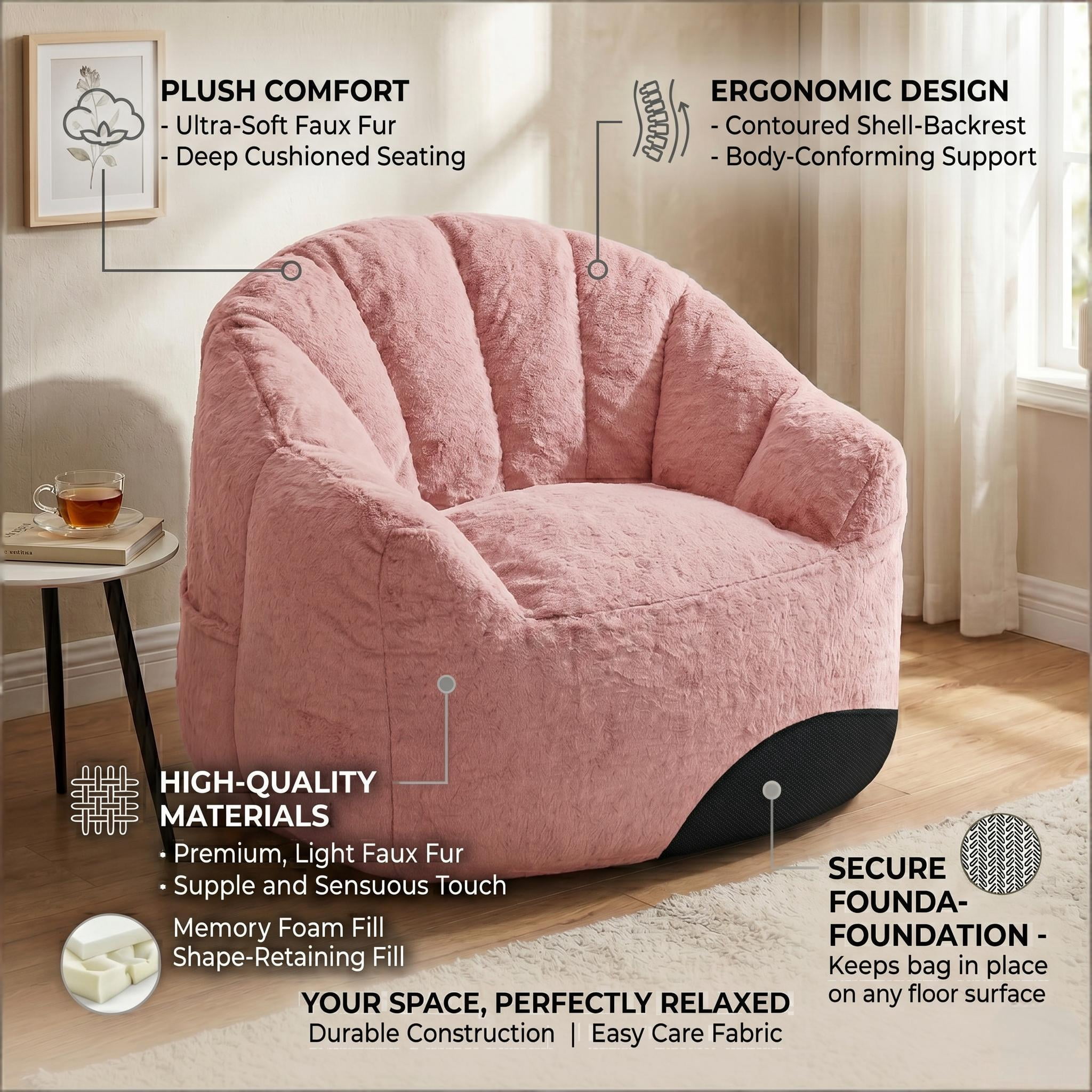 Howcool Bean Bag Chair for Adults, High-Density Foam Stuffed Armrest Lazy Sofa for Living Room Bedroom Reading