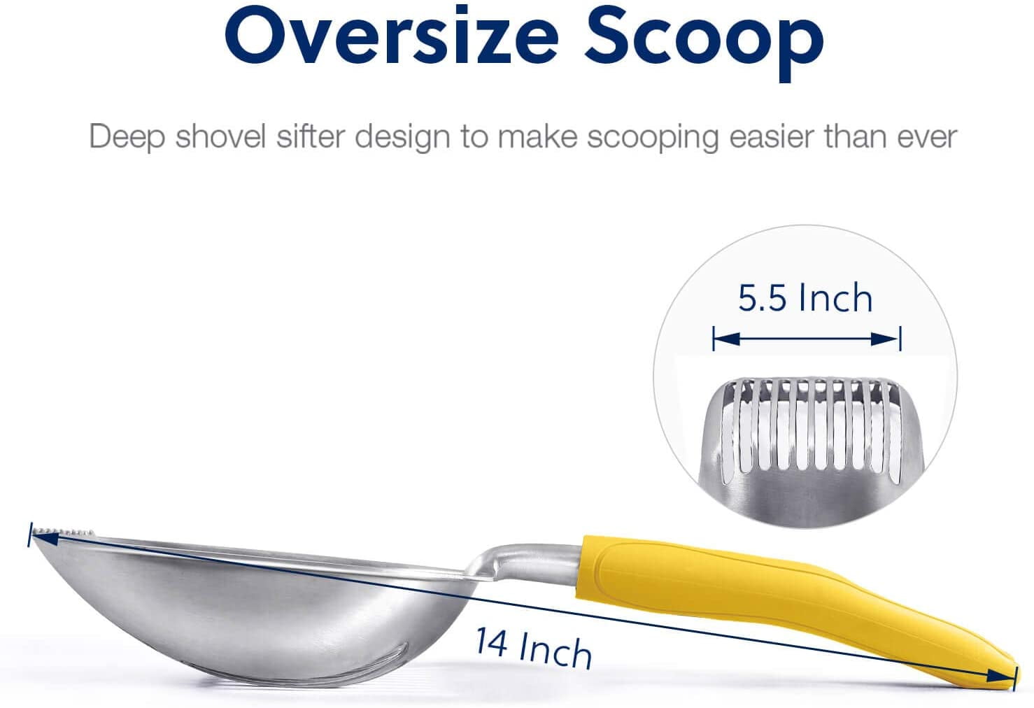 Long Handle Cat Metal Scooper Dull Teeth Pooper Lifter Heavy Duty Neater Scoops for Litterbox Poop Sifting Kitty Pet Sifter Durable WePet Cat Litter Scoop Solid Aluminum Alloy Sifter Deep Shovel