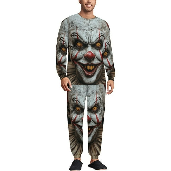 Creep Clown Men's Pajama Set Sleepwear Pjs Lightweight Long Sleeve Crewneck Shirts and Bottoms Soft Comfy Sleep Sets XS