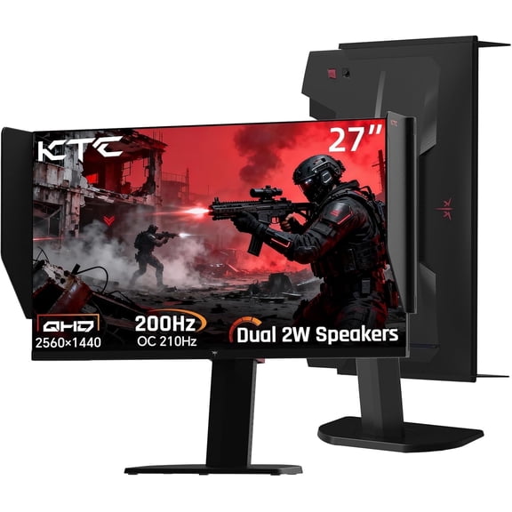 KTC 27M1 27 Inch Gaming Monitor, 1440P Monitor with Speakers Built in, 210Hz Monitors with Shielding Hood, Fast IPS, Adaptive Sync, 130% sRGB, 1ms (MPRT), VESA, Tilt/Swivel/Pivot/Height Adjustment