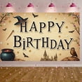 thumbnail image 3 of Wizard Themed Happy Birthday Banner Enchanted Design Magic Party Backdrop Witch Hat Magic Wand Decor Wizard Celebration Display for Kids Birthday Party Magic Themed Celebration Fantasy Birthday Event, 3 of 3