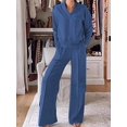 thumbnail image 2 of Grey V-Neck Wide-Leg Pants Set - Loose Long-Sleeved Blazer And Pants, Anti-Wrinkle For Both Office And Casual Wear, Machine Washable, Spring-Autumn Business Attire, Christmas Gift, 2 of 4