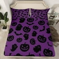 thumbnail image 2 of Manfei Pumpkin Bat Ghost Sheet Set Full,Halloween Day Bedding Sets Full Size,Purple Black Full Sheet Sets,Breathable Bedroom Decoration,4-Piece, 2 of 7