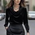 thumbnail image 2 of Women's Elegant Solid Satin Cowl Neck Blouse Long Sleeves Casual Business Dressy Shirts Office Work Ladies Top Black L, 2 of 5
