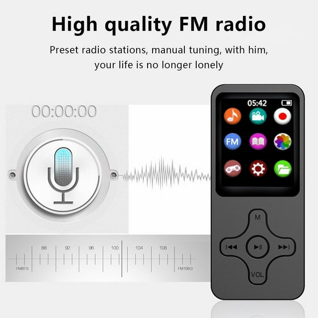 Lecteur MP3 Mini Écran 1.77 Pouces Enregistreur Radio Randonnée Jogging Portable Lecteur de Musique Vidéo Lecteur de Livre Électrique 64G