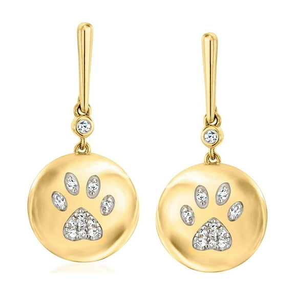 Ross-Simons 0.10 ct. t.w. Diamond Paw Print Drop Earrings in 18kt Gold Over Sterling, Women's, Adult
