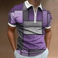 thumbnail image 2 of QQAMB Men T-shirts Short Sleeve Color Block Turndown Collar Half Zipper T-shirt Casual Fashion Blouse Tops Purple XL, 2 of 5