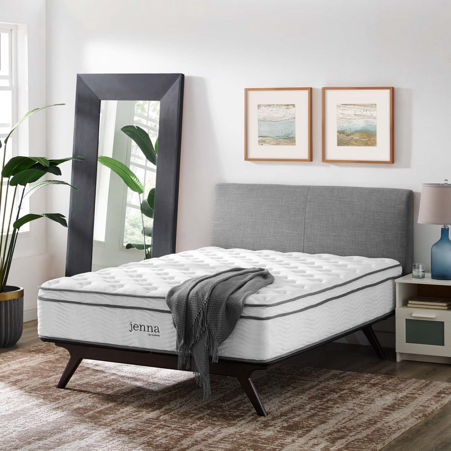 14inch Mattress, Innerspring, King Size, White, Fabric, Bedroom, Modern Contemporary HB35139