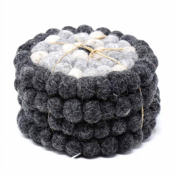 Global Groove GLG50059-04S-S4 Hand Crafted Felt Ball Coasters, Flower Black & Grey - Set of 4