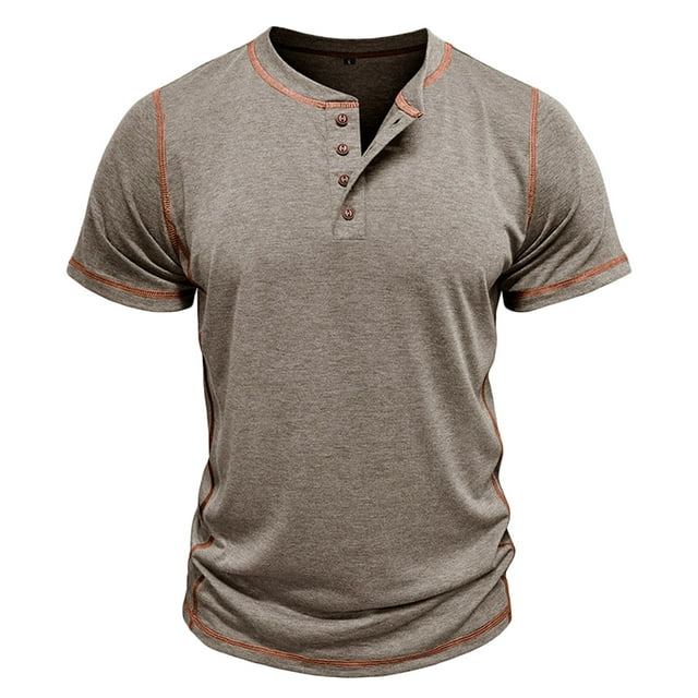 cfhntfmh Men's Henley Shirts Short Sleeve Casual Basic Tee Summer Button Muscle Slim Soild Color T Shirts