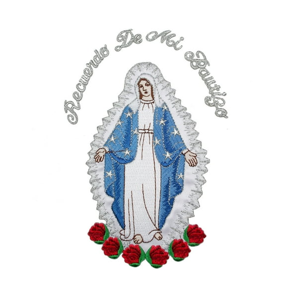 Baptism Virgin Mary Embroidered Patch Applique Santa Maria Christening Motif