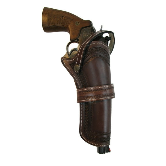 Leather Holster Long Barrel Western Gun Cover Pin Wheel Tooled Brown Color - Right Handed