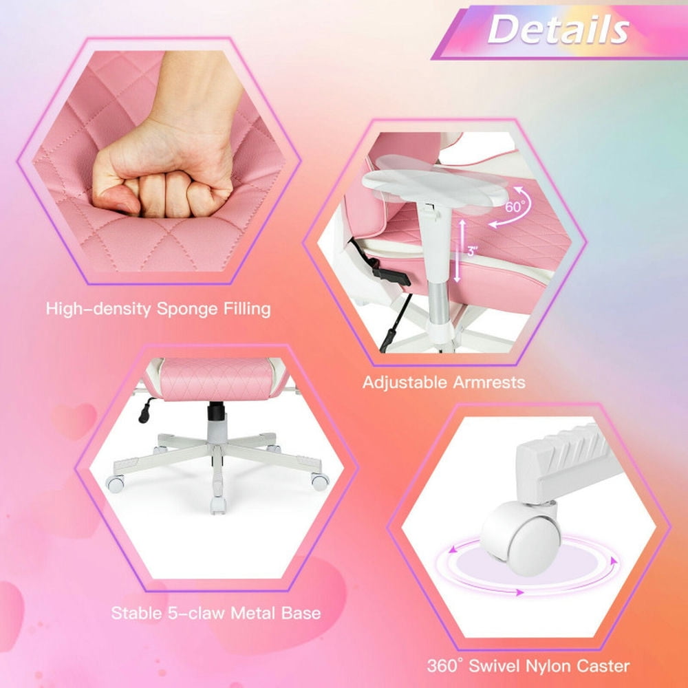 Demi Bonn Gaming Chair with Headrest and Lumbar Support, Ergonomic High Back Computer Desk Chair, Pink