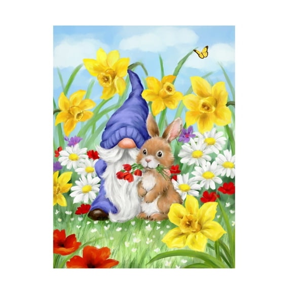 Canvas Wall Art - MAKIKO 'Easter Gnome and Rabbit' Wall Art for Living Room, Bedroom, or Office Décor by Trademark Fine Art - 14 x 19 Inches
