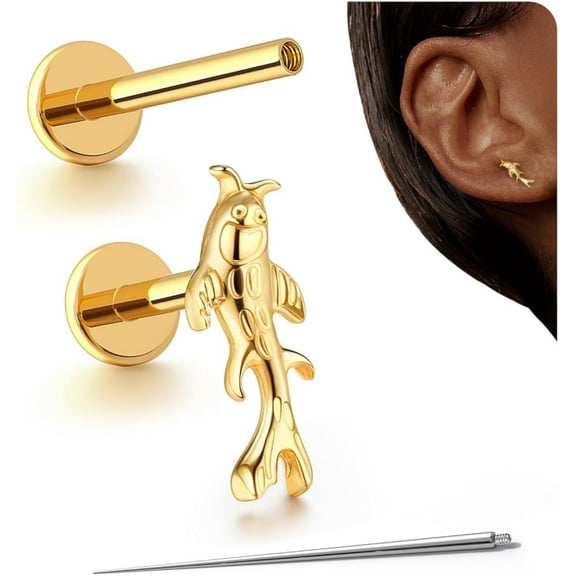 G23 Titanium Earrings - Hypoallergenic Flat Back Stud Earrings 16G Helix Conch Tragus Piercing Jewelry Internal Thread Cartilage Earrings for Women 6mm 8mm