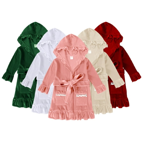 Godderr Kids Toddlers Girls Fleece Robes Hooded Bathrobes for Babies Toddlers,Newborn Mid Length Bathrobes Robe Toddler Night-Robe Soft Coral Fleece Pajamas for 9M-9Y