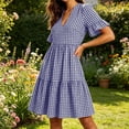 thumbnail image 5 of Summer Dresses for Women 2025 Ndbuld Women's Summer Striped V-neck Pleated Casual Mini Beach Dress With Pockets Blue XL, 5 of 9