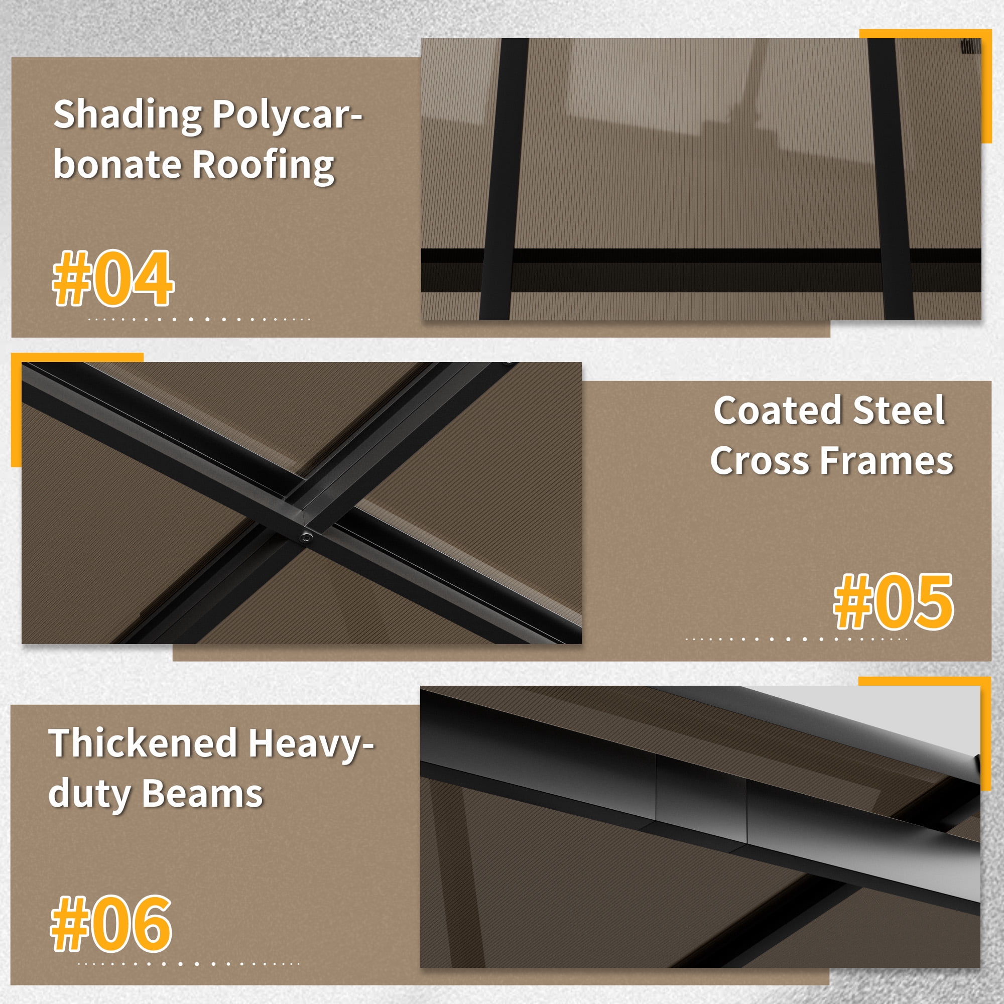 Devoko 10*10 ft Patio Wall-Mount Wall-Free Lean-to Hardtop Pergola Gazebo with Metal Frame and Lean-to Polycarbonate Roof for Backyard and Garden