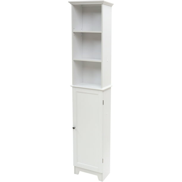 Redmon Shaker Style Tall Floor Shelf, Tall White Bookcase With Bottom Doors