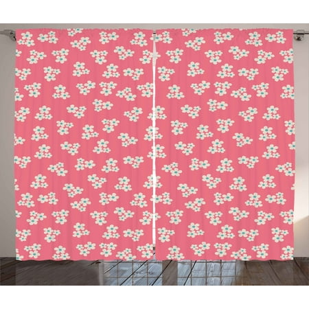 Country Home Curtains 2 Panels Set, Cute Little Daisies Bouquets Girls Bedroom Desgin Freshness Pink Backdrop, Window Drapes for Living Room Bedroom, 108W X 63L Inches, Teal Pink White, by Ambesonne