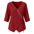 thumbnail image 5 of Yteetum Women's 3/4 Sleeve Summer Tops Oversized 3/4 Length Sleeve Cotton Linen V Neck Button Side Tie T Shirts Women Casual Solid Loose Lightweight Comfy Blouses, 5 of 6