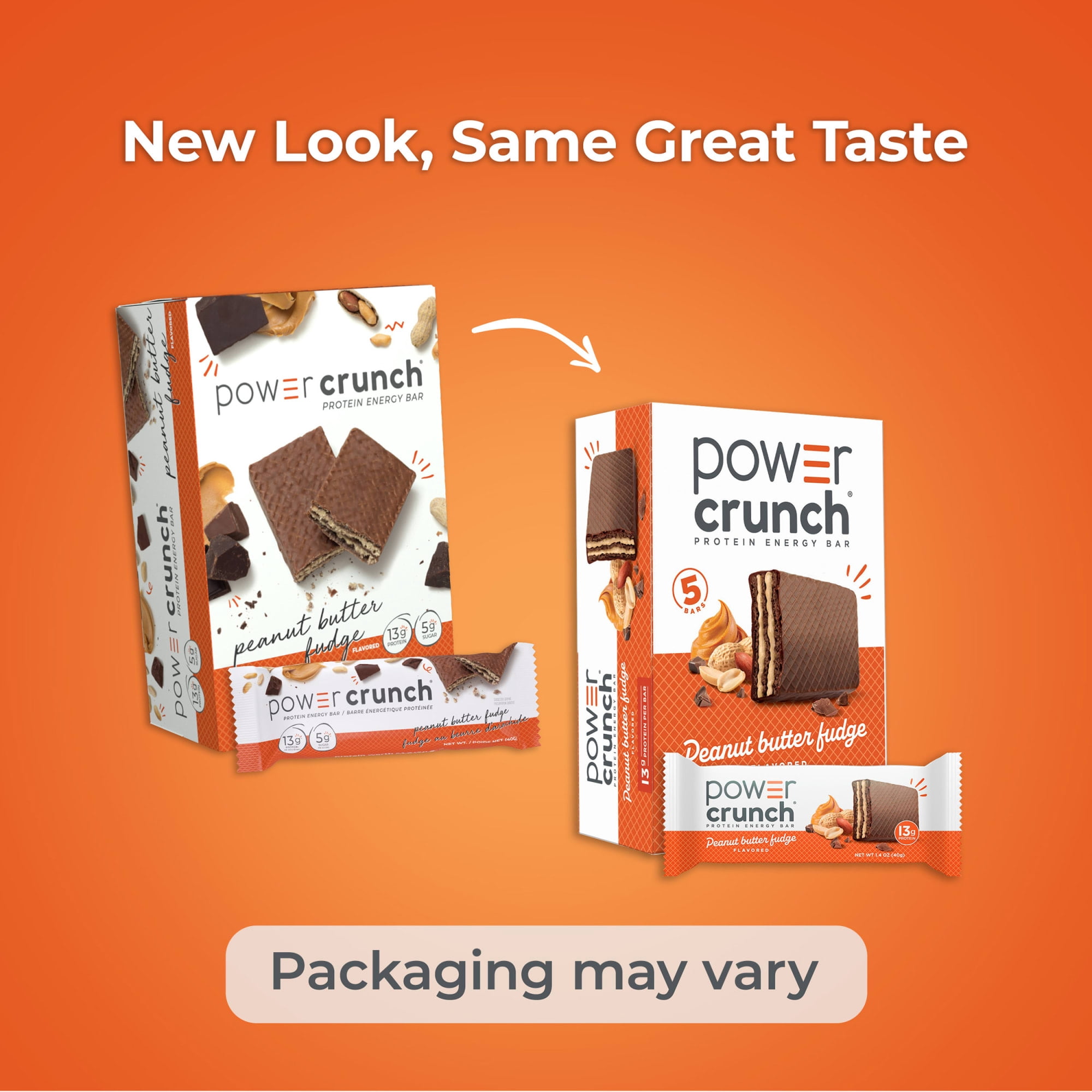 Power Crunch Protein Energy Bars, Peanut Butter Fudge 1.4oz, 5 Count Box
