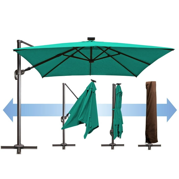 SUNNYOUTDOOR 10'x10' Deluxe Cantilever Umbrella LED Lighted Umbrella Sunbrella Cover Patio Umbrella Garden Outdoor (Teal)