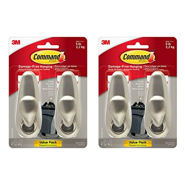 Command Forever Classic Metal Hook, Large, Brushed Nickel, 4Hooks (2