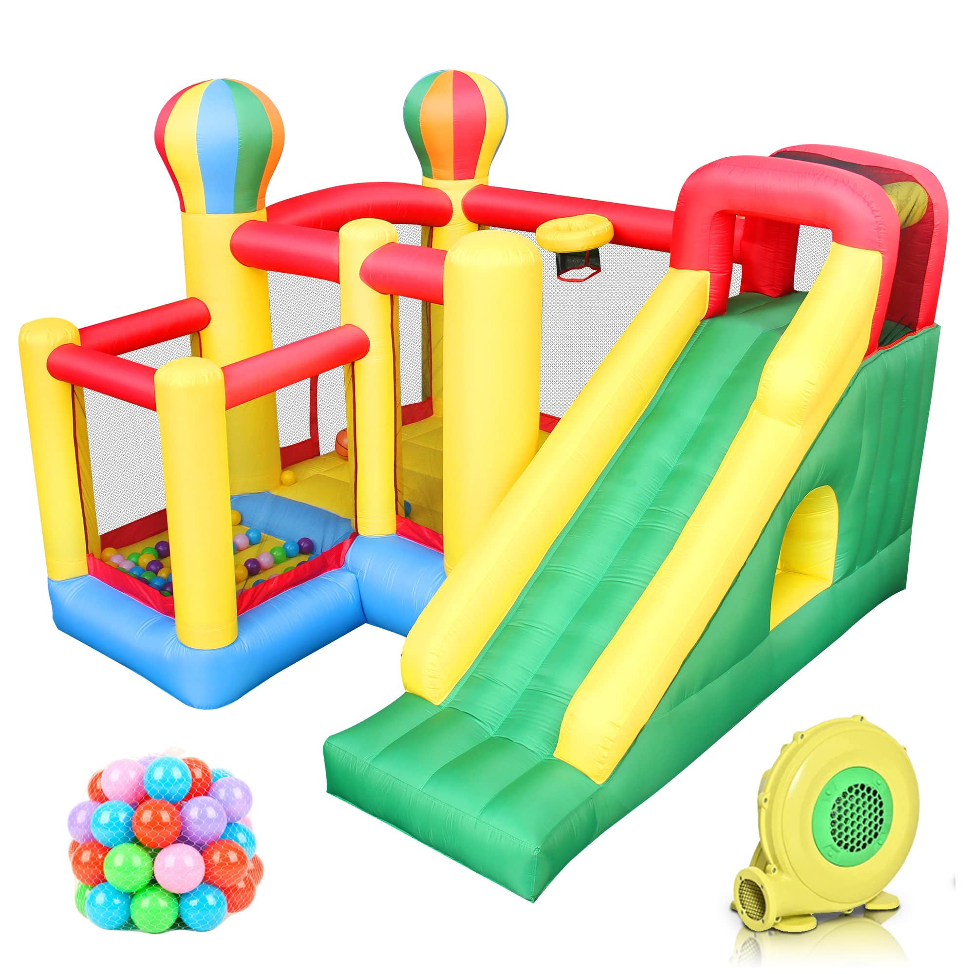 BESTPARTY Inflatable Bouncers Slide Jumping Climbing Balloon 6 in 1 Playhouse with Blower 