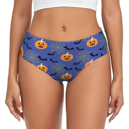 Womens Underwear - Halloween bats Lantern spiderweb No Show Seamless Underwear for Women  Kawaii Soft Stretch Women s Panties  Hipster Ladies Panties Bikini Underwear Briefs