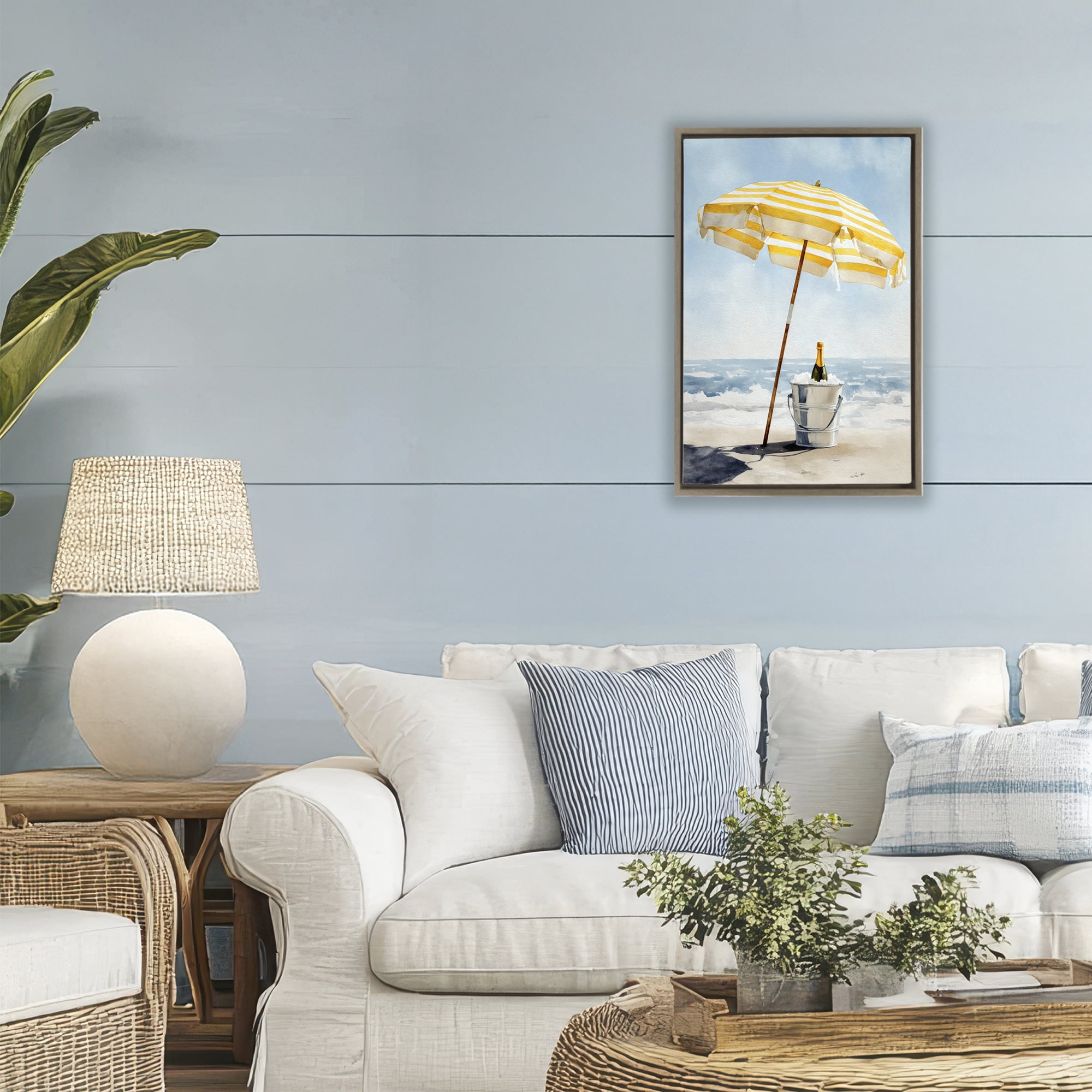 Stupell Industries Sunshine Celebration at Seaside Brown Framed Floater Canvas Wall Art, design by Petal Prints Design