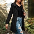 thumbnail image 4 of CFLVAEK Women's Long Rain Jackets Plus Size Drawstring Waisted Waterproof Hooded Trench Coat Outdoor Hiking Windbreaker with Pockets Black M, 4 of 5