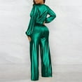 thumbnail image 3 of Aayomet Womens Jumpsuits Women Long Sleeve V Neck Jumpsuits Slim Fit Nightclub Style Long Sleeve Wide Leg Jumpsuit,Green XXL, 3 of 5