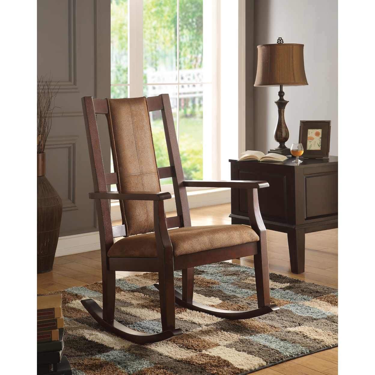 ACME Butsea Wooden Arm Rocking Chair in Brown and Espresso