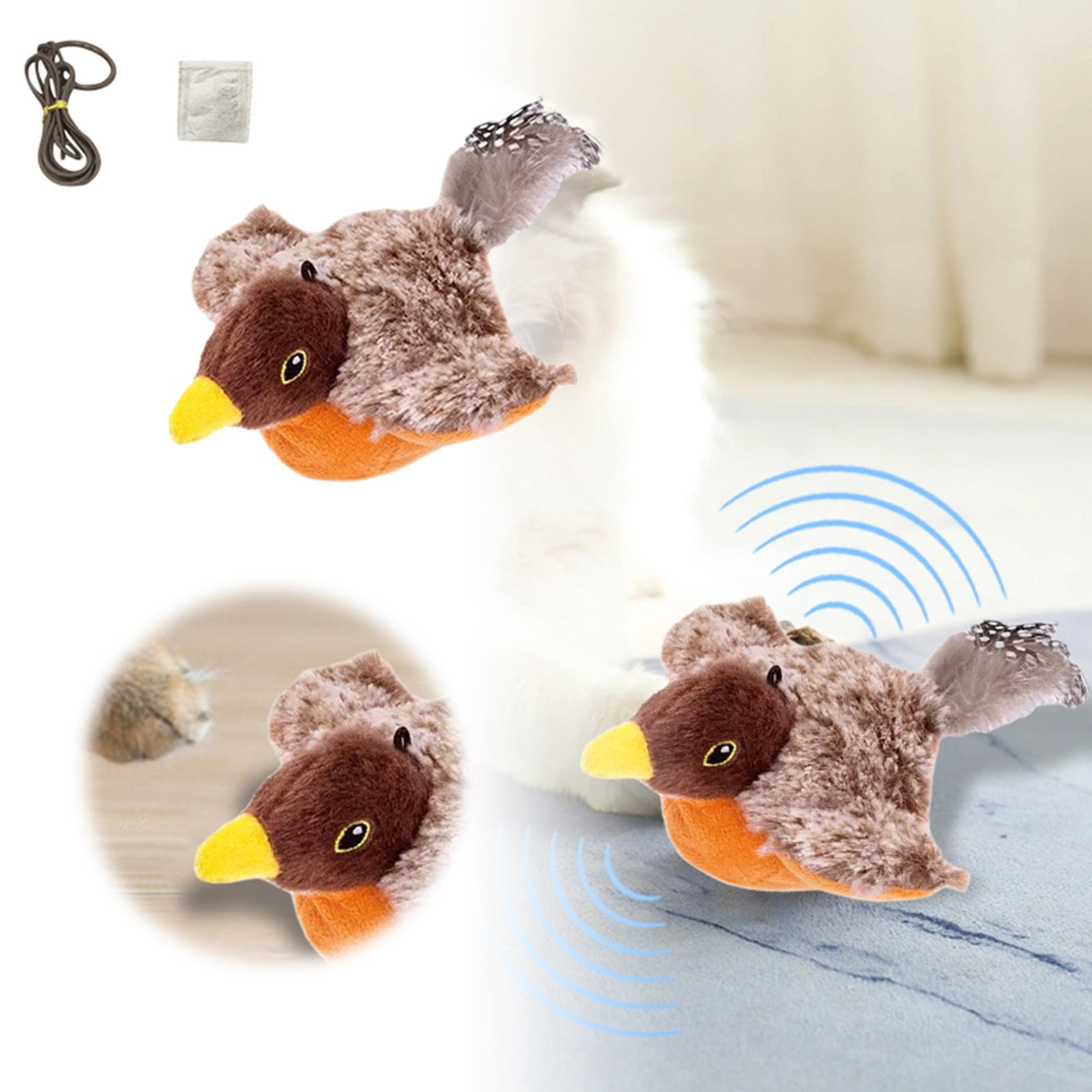 Pet Toys Cat Interactive Birds Toy for Indoor Play with Chirping and Flapping Motion Ivibrate Sound- Bird Cat Toy for Engagement Safe and Materials