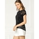 thumbnail image 4 of Top de encaje floral Allegra K transparente para mujer Negro S, 4 of 6