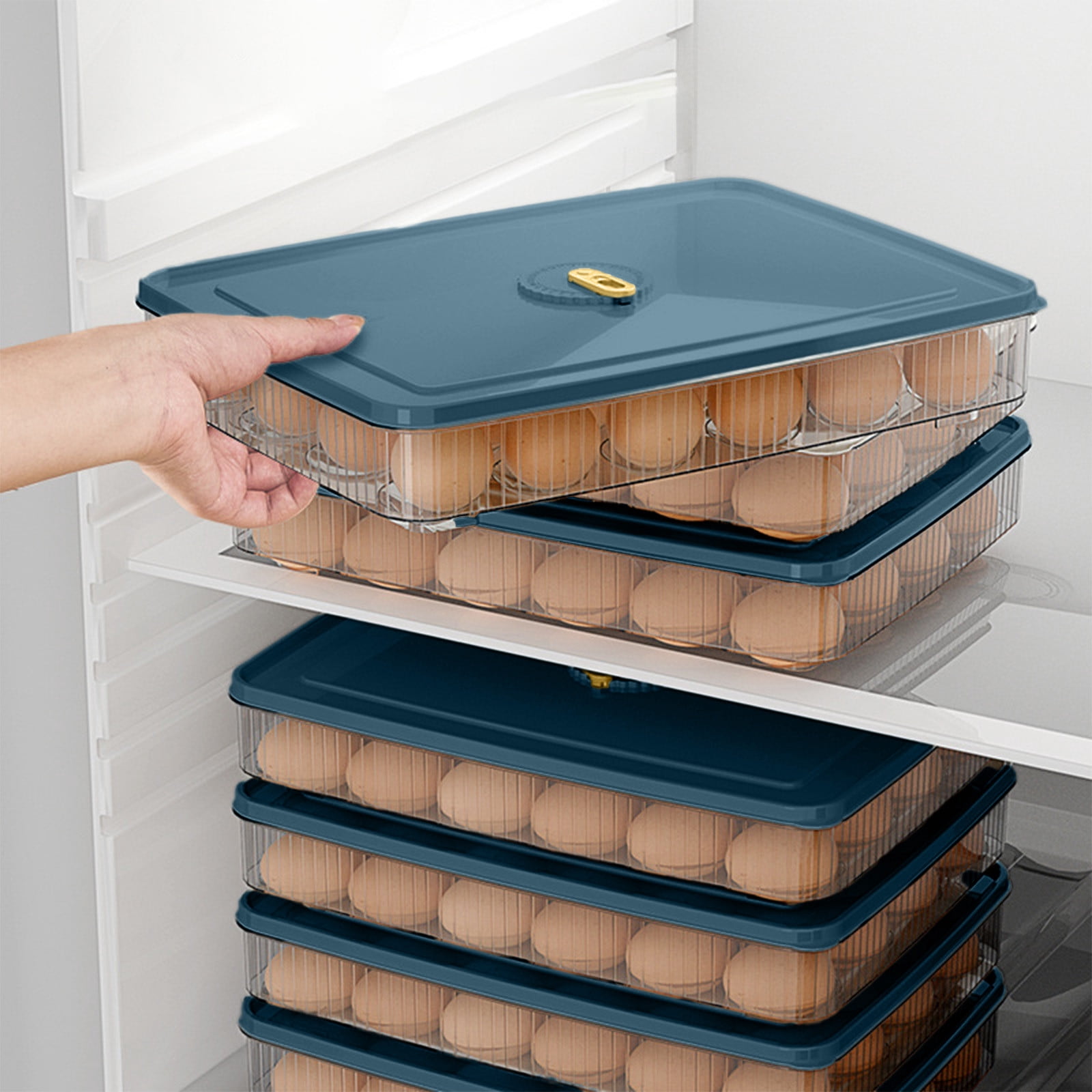 Votnto 2 Pack 24-Capacity Stackable Egg Holders for Refrigerator, Clear Plastic Egg Storage Containers with Lids for Fridge Organizer Bins