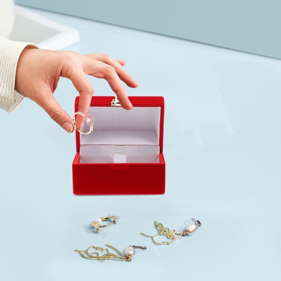 BESTYASH Red Velvet Ring Box - Stylish Storage for Engagement and Wedding