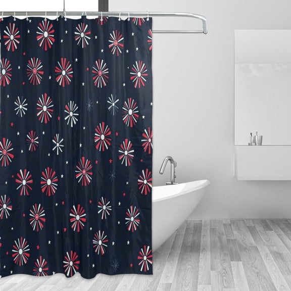 Yayeee Shower Curtain with Hooks 72"x72" Waterproof Fabric Bathroom Hanging Decor, Red Fireworks Pattern
