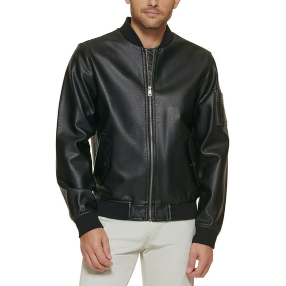 Men's Faux Leather Seasonless Flight Bomber Jacket Black XL