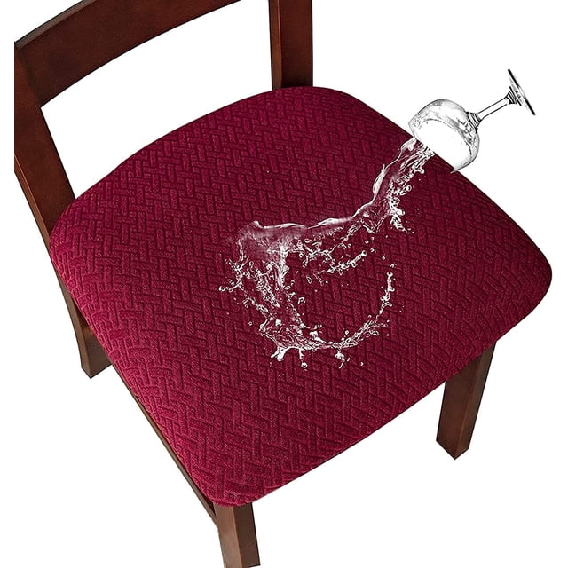 Stretch Diagonal Jacquard Waterproof Chair Seat Covers for Dining Room Chairs Covers Dining Chair Seat Covers Kitchen Chair Covers with Buckle (Wine Red1, 4)