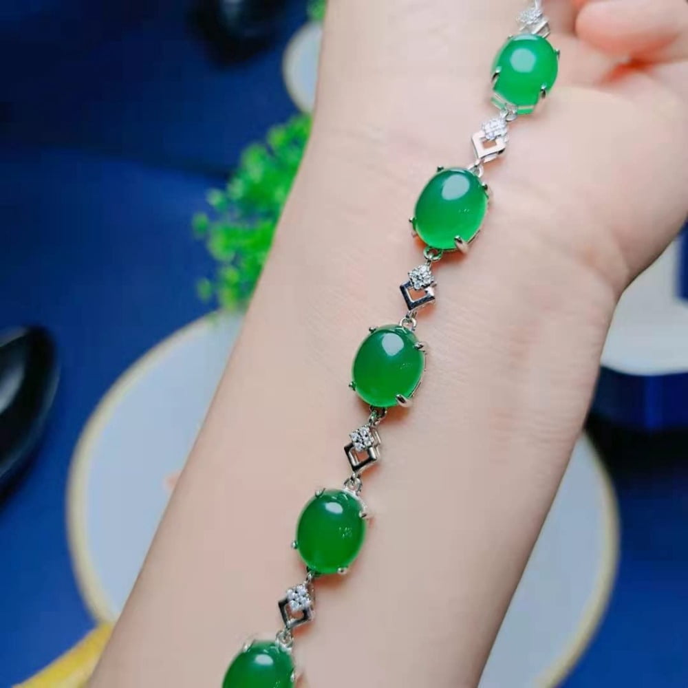 PAENENPH 14K Gold Natural Jade Bracelet，Stunning Green Gemstone for Women