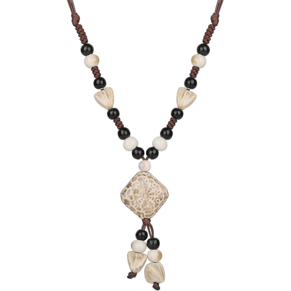 Terandius Boho Vintage Beaded Necklace for Women, Adjustable Long Ceramic Bead Necklace, Handmade Bohemian Statement Jewelry Gift