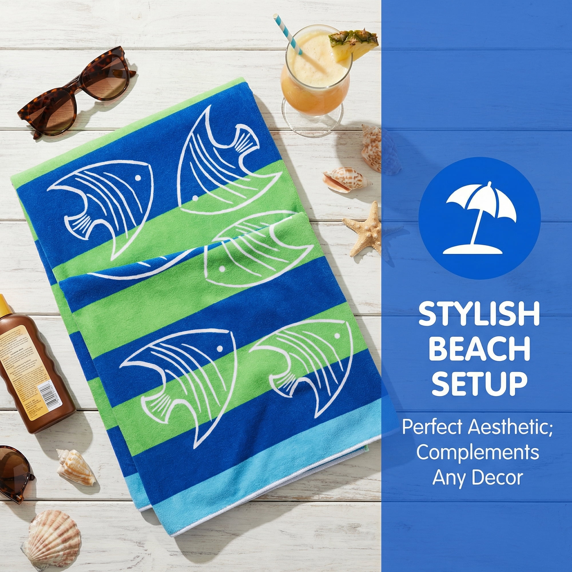 Unique Bargains Absorbent Lightweight Oversized Beach Towel Blue Green 71" x 35"