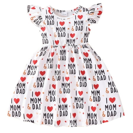 

Little Girls Dress Toddler Child Fly Sleeve Cartoon Letter Printed Summer Beach Party Dresses Princess Dress Kids Baby Sweet Sundress Outwear Leisure Dailywear