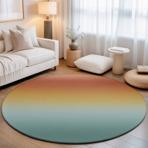 Small Round Rug 3Ft, Burnt Orange Teal Ombre Non-Slip Washable Circle Rugs Carpet, Modern Gradient Abstract Art Indoor Outdoor Rug Floor Mats Throw Runner for Bedroom Living Room Bathroom