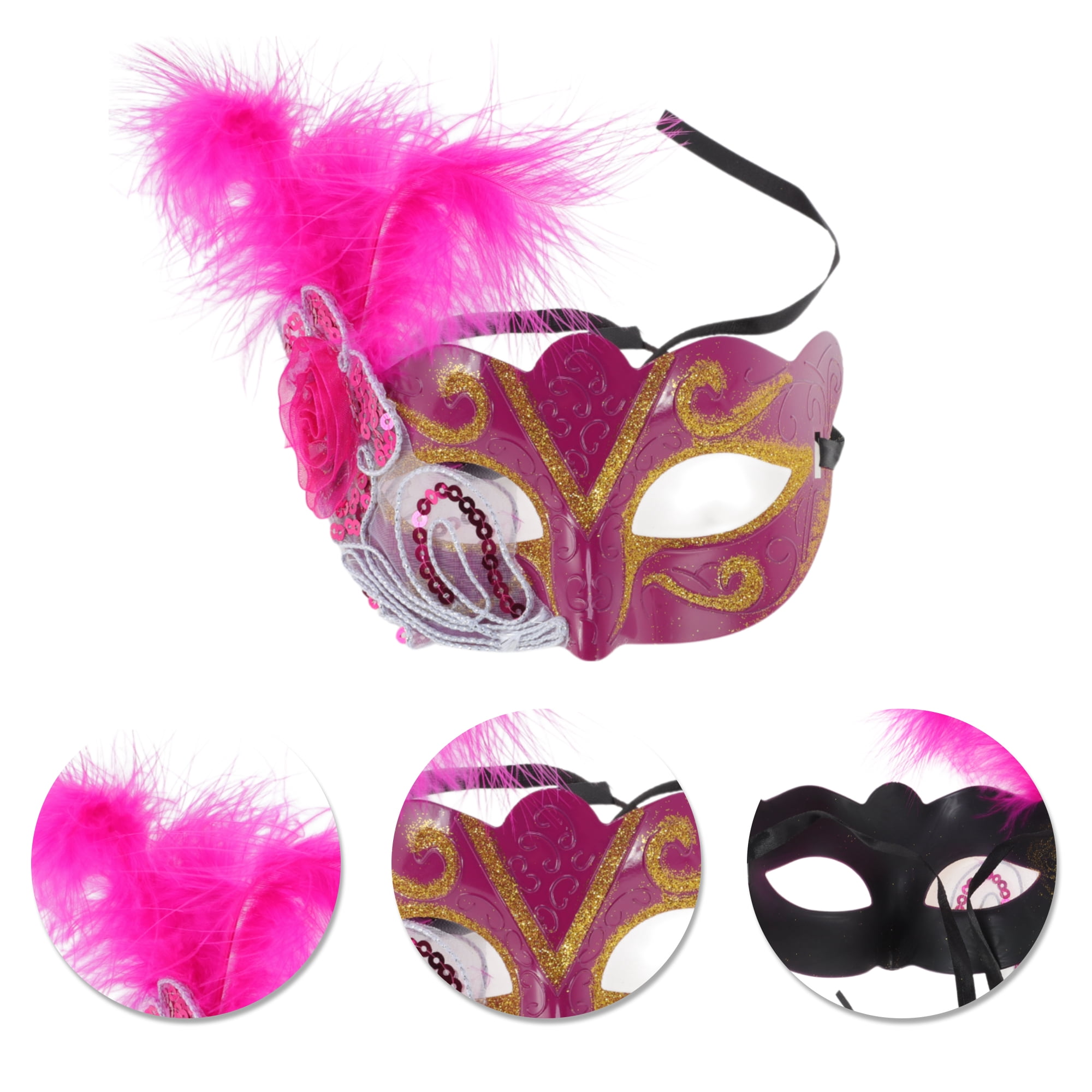 Unique Bargains 1 Box Dancing Queen Feather Half Face Party Mask Pinkish Purple