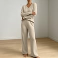 thumbnail image 4 of MLCDZ Lounge Sets for Women Loose V Neck Long Sleeves Top and Elastic Waist Wide Leg Pants Vacation Matching Track Suits Fall Outfits, 4 of 8